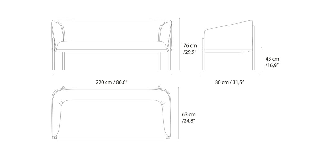 Aria Sofa dimensions in cm and inches